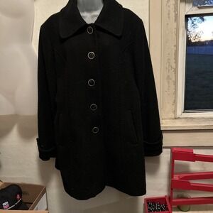 Womens Wool Acrylic Jacket XL (16) Fleet Street Black Coat Buttons Warm Lined